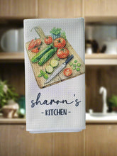 Load image into Gallery viewer, veggie cutting board kitchen towel personalized