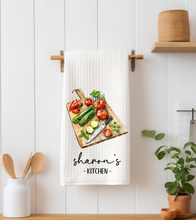 Load image into Gallery viewer, veggie cutting board personalized towel