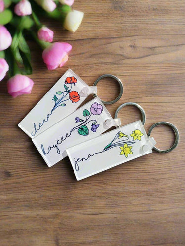 Personalized Birth Flower Keychain