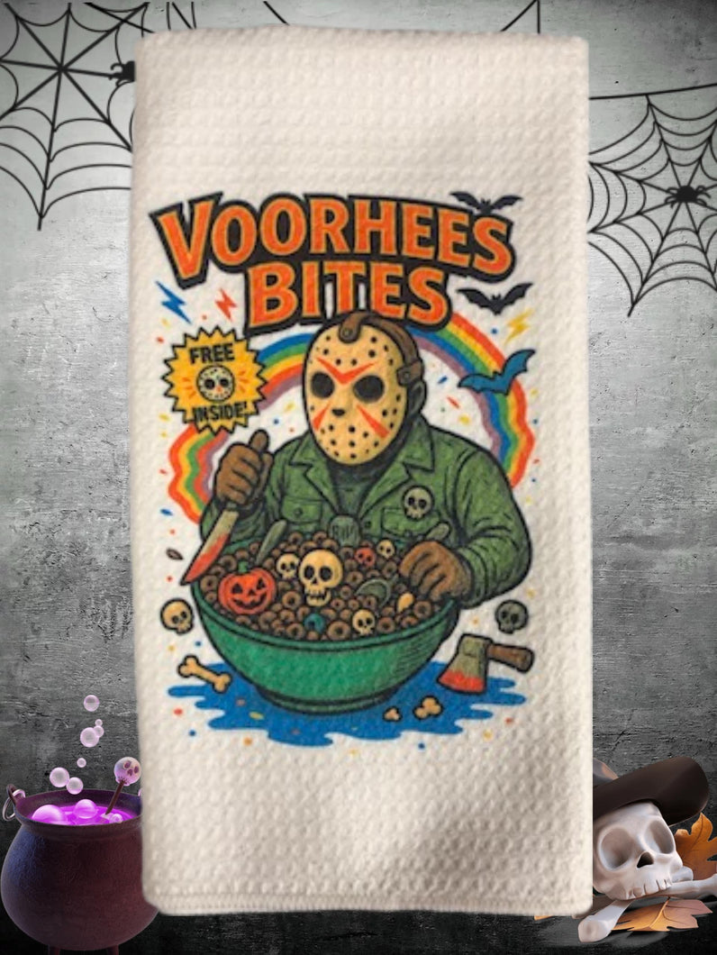 Voorhees Bites Halloween Cereal Killer Kitchen Towel