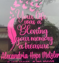 Load image into Gallery viewer, in loving memory car decal life was a blessing