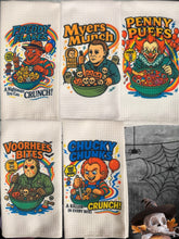 Load image into Gallery viewer, Penny Puffs Halloween Cereal Killer Kitchen Towel