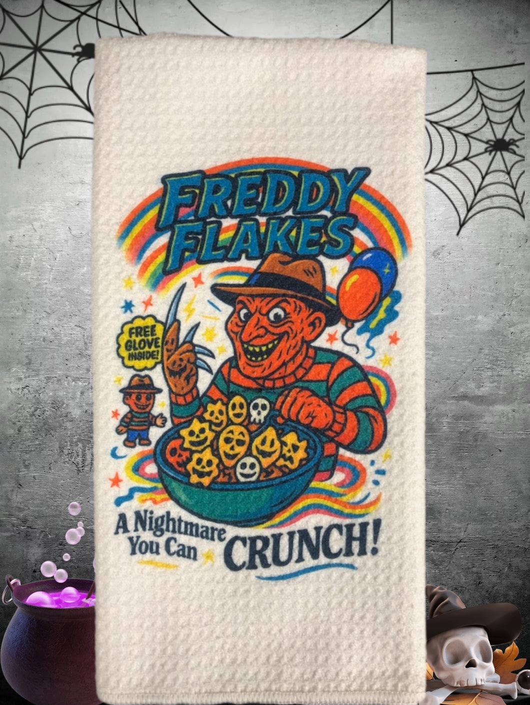 Freddy Flakes Halloween Cereal Killer Kitchen Towel