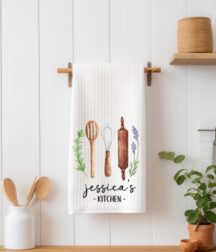 Custom Kitchen Towel Personalized Utensil Herbs design