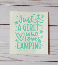 Load image into Gallery viewer, Just A Girl Who Loves Camping Vinyl Decal - Thought Bubble Studio