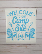 Load image into Gallery viewer, Welcome to Our Campsite Vinyl Decal - Light-up Camp Bucket Decal - Thought Bubble Studio