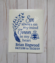 Load image into Gallery viewer, Son Always In My Heart Personalized Memorial Decal - Thought Bubble Studio