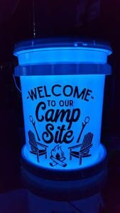 Welcome to Our Campsite Vinyl Decal - Light-up Camp Bucket Decal - Thought Bubble Studio