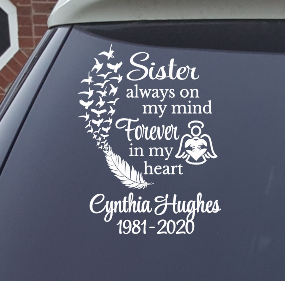 Always on My Mind Forever in My Heart Memorial Decal | Sister Memorial Car Decal