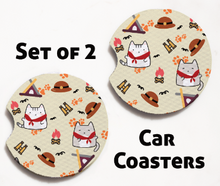 Load image into Gallery viewer, Car Coasters - Camp Collection - Camp Cats - Set of 2