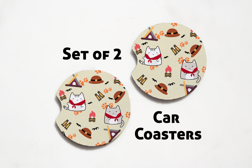 Car Coasters - Camp Collection - Camp Cats - Set of 2