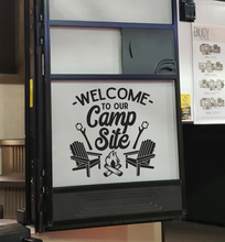 Load image into Gallery viewer, Welcome to Our Campsite Vinyl Decal - Light-up Camp Bucket Decal - Thought Bubble Studio