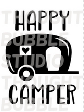 Load image into Gallery viewer, Happy Camper Vinyl Decal - Retro RV Decal - Thought Bubble Studio