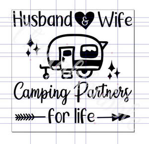 Husband Wife Camping Partners for Life Retro RV Vinyl Decal - Thought Bubble Studio