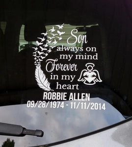 Son Always In My Heart Personalized Memorial Decal - Thought Bubble Studio