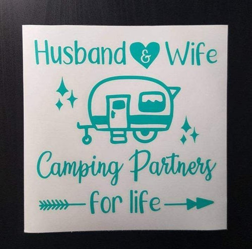 Husband Wife Camping Partners for Life Retro RV Vinyl Decal - Thought Bubble Studio