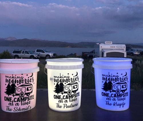 BUNDLE Making Memories camper vinyl decal bundle - 3 camping bucket decals - camp light bucket decals - BUNDLE & SAVE!