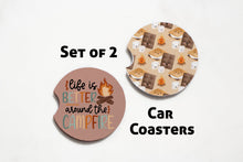 Load image into Gallery viewer, Neoprene Camping Coasters for Car, Truck, RV Trailer - Set of 2 - Smores Car Coasters - Camping Gifts