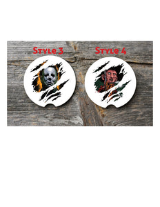 Horror Movie Car Coasters - Set of 2 Sandstone Car Coasters - Ceramic Christmas Gifts