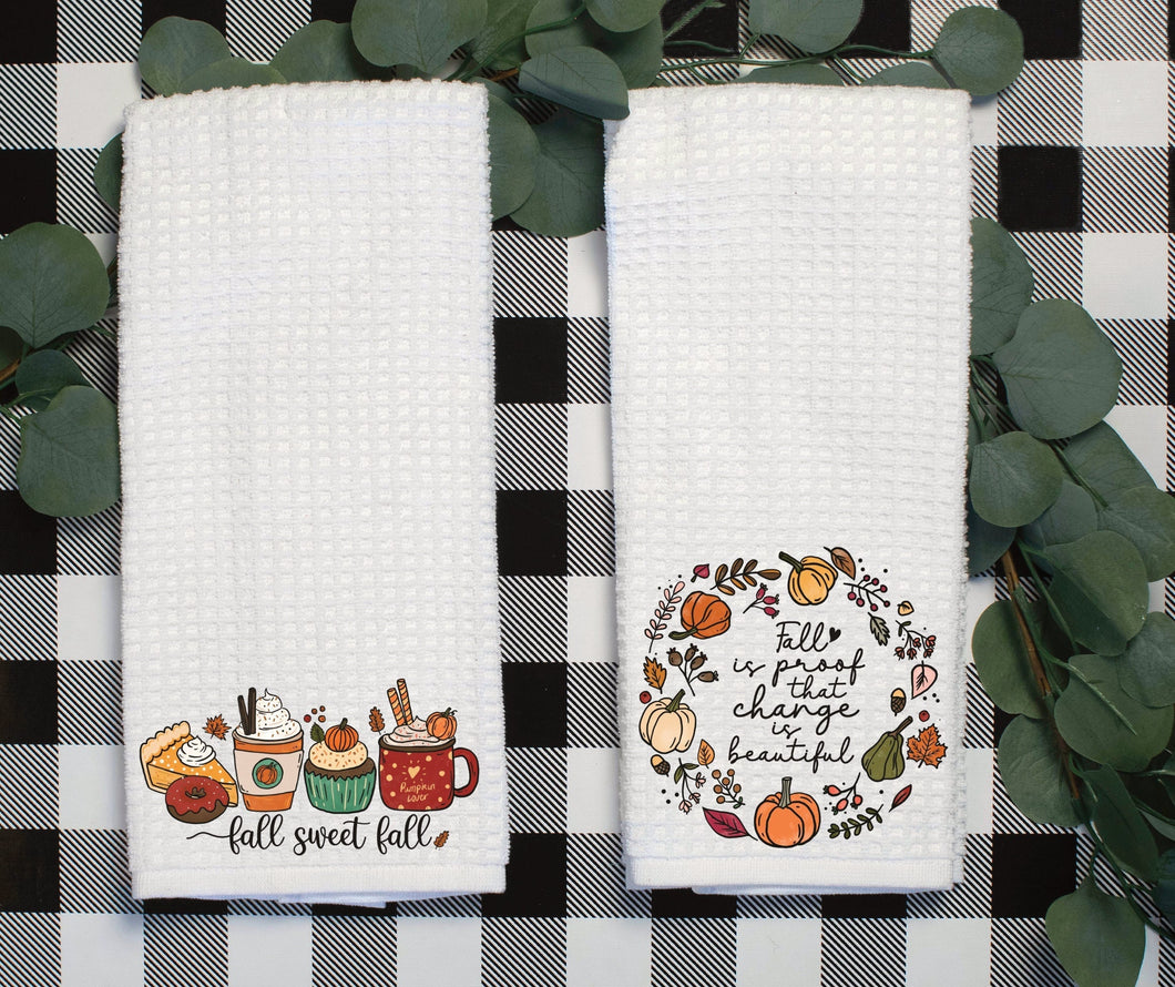 Fall Sweet Fall Waffle Weave Towel - Tea Towel - Fall towels - kitchen decor - kitchen dishcloth - towel gift set