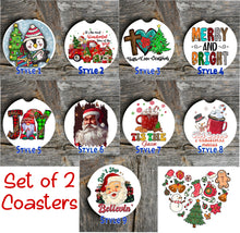 Load image into Gallery viewer, Christmas Car Coasters - Set of 2 Sandstone Car Coasters - Ceramic Christmas Gifts - Winter Coasters