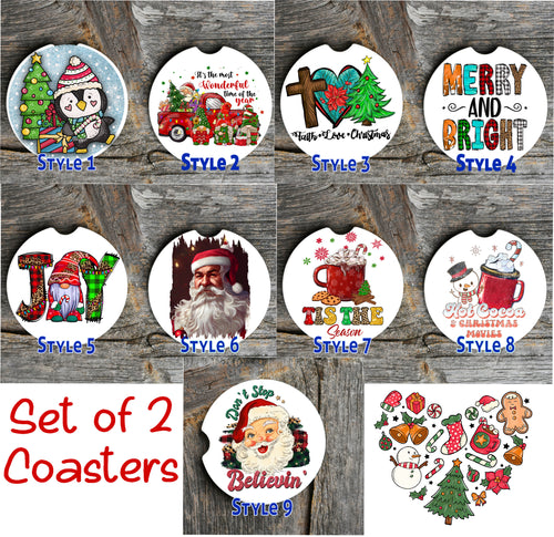 Christmas Car Coasters - Set of 2 Sandstone Car Coasters - Ceramic Christmas Gifts - Winter Coasters