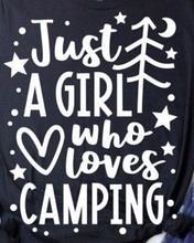 Load image into Gallery viewer, Just A Girl Who Loves Camping Vinyl Decal - Thought Bubble Studio