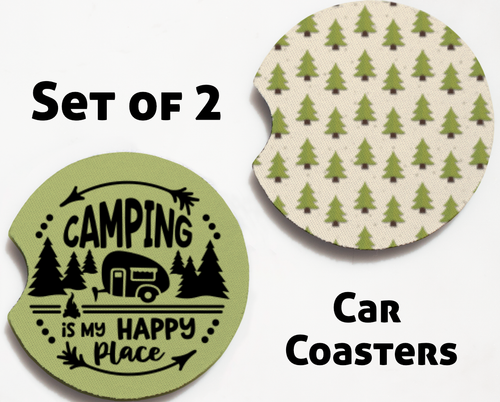 Car Coasters - Camp Collection - Camping is My Happy Place - Set of 2